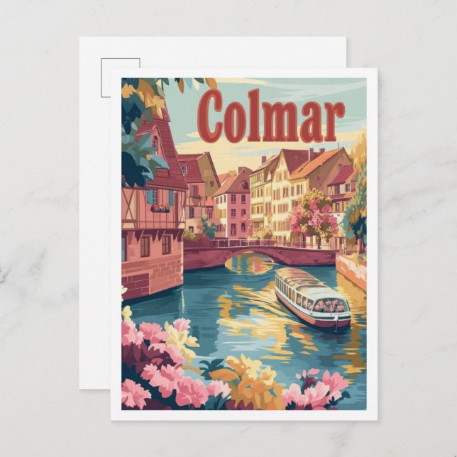 Colmar France Vintage Travel Illustration Postkarte (Vorne/Hinten)