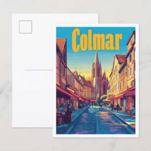 Colmar Frankreich Kunst Vintage Reise Illustration Postkarte