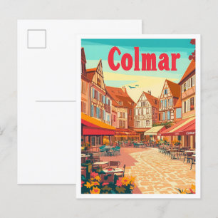 Colmar Frankreich Kunst Vintage Reise Illustration Postkarte