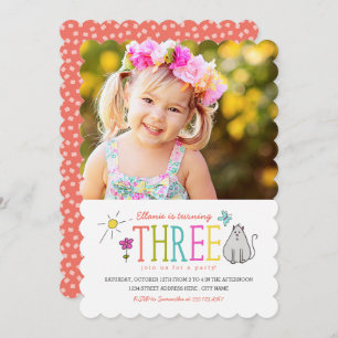 Colodles 3. Geburtstag Party Einladung  Kitty