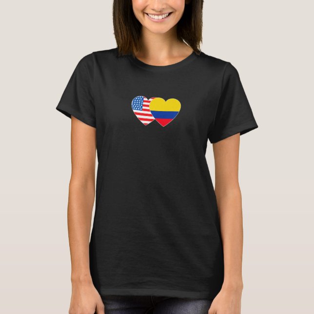 Colombia and USA Flag Twin Heart for Colombian Ame T-Shirt (Vorderseite)