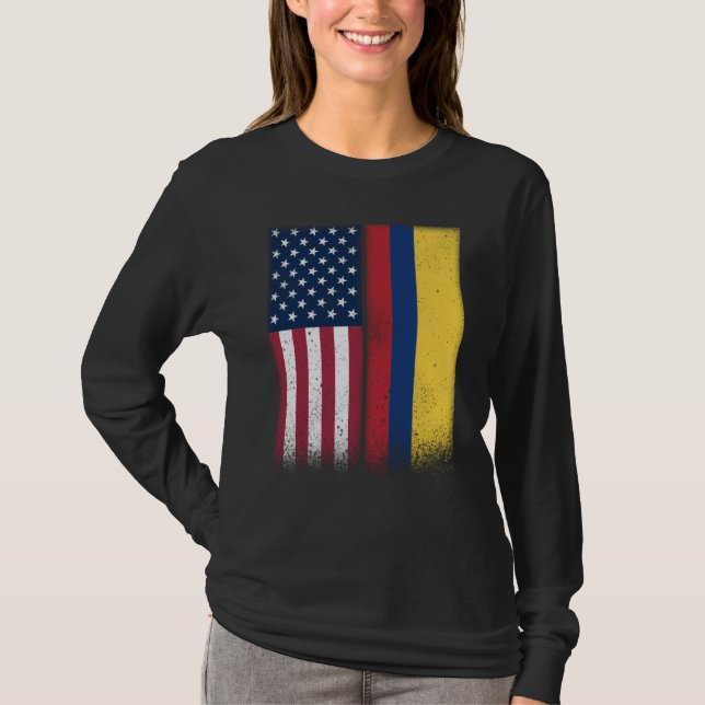 Colombia Colombian American Flags Proud USA Colomb T-Shirt (Vorderseite)