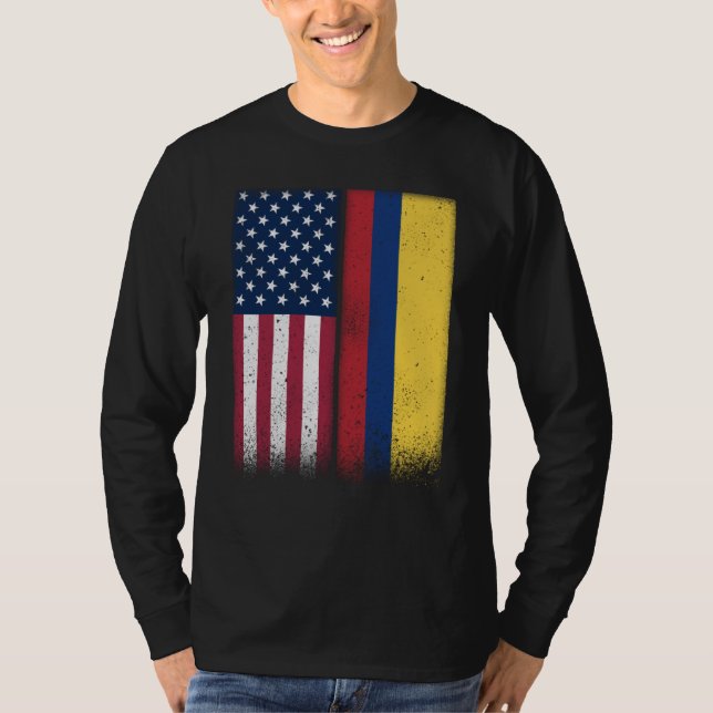 Colombia Colombian American Flags Proud USA Colomb T-Shirt (Vorderseite)