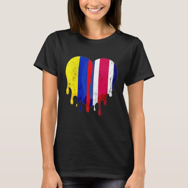 Colombia Costa Rica Flag Heart Citizen Grown Patri T-Shirt (Vorderseite)