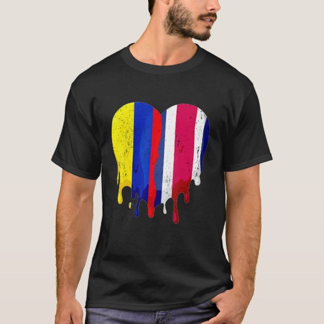 Colombia Costa Rica Flag Heart Citizen Grown Patri T-Shirt (Vorderseite)