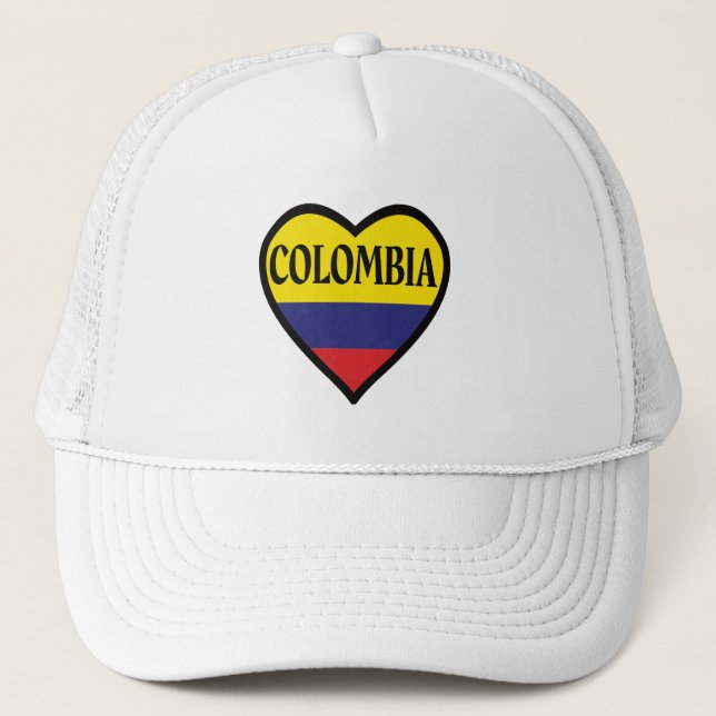 Colombia Flag Heart Trucker Hat Truckerkappe (Vorderseite)