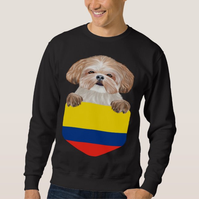 Colombia Flag Shih Tzu Dog In Pocket Sweatshirt (Vorderseite)