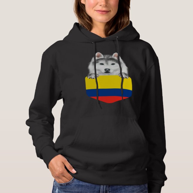 Colombia Flag Siberian Husky Dog In Pocket Hoodie (Vorderseite)