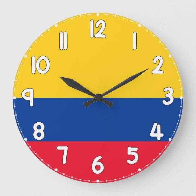 Colombia Flag Wall Clock – Patriotic Home Decor Große Wanduhr (Vorderseite)