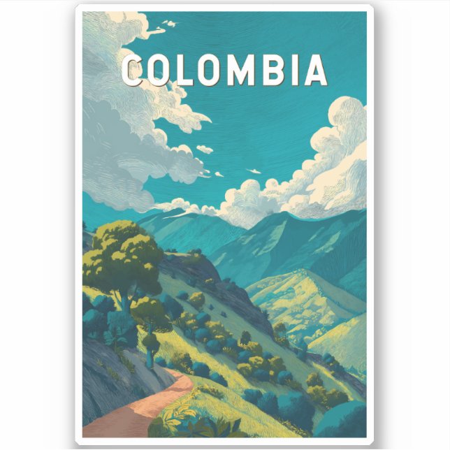 Colombia Illustration Travel Art Vintage Aufkleber (Vorderseite)
