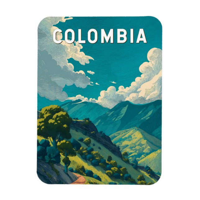 Colombia Illustration Travel Art Vintage Magnet (Vertikal)