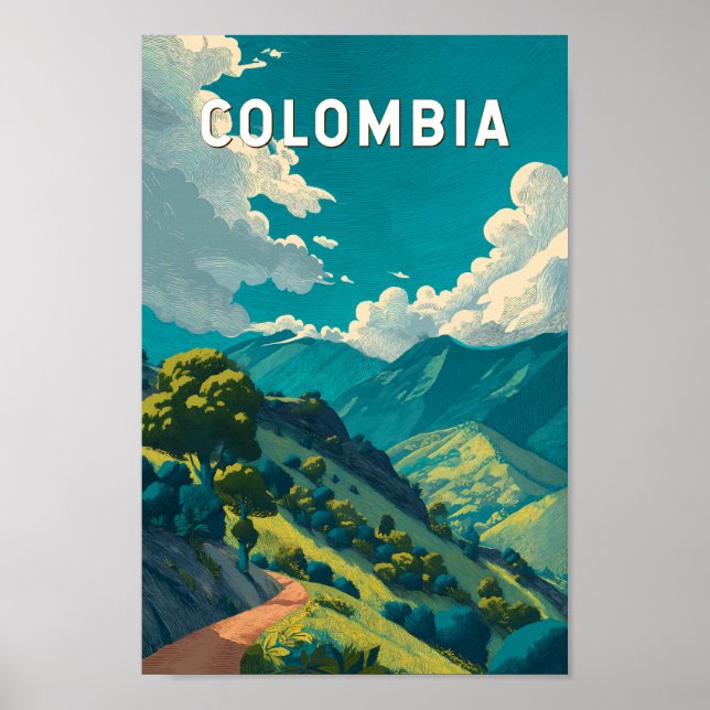 Colombia Illustration Travel Art Vintage Poster (Vorne)