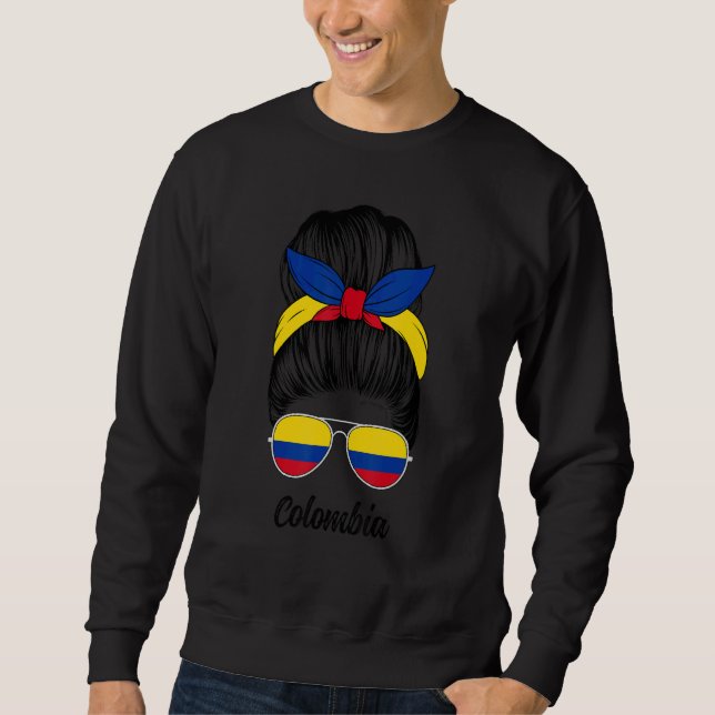 Colombia Messy Bun Cute Colombian Flag Pride Women Sweatshirt (Vorderseite)