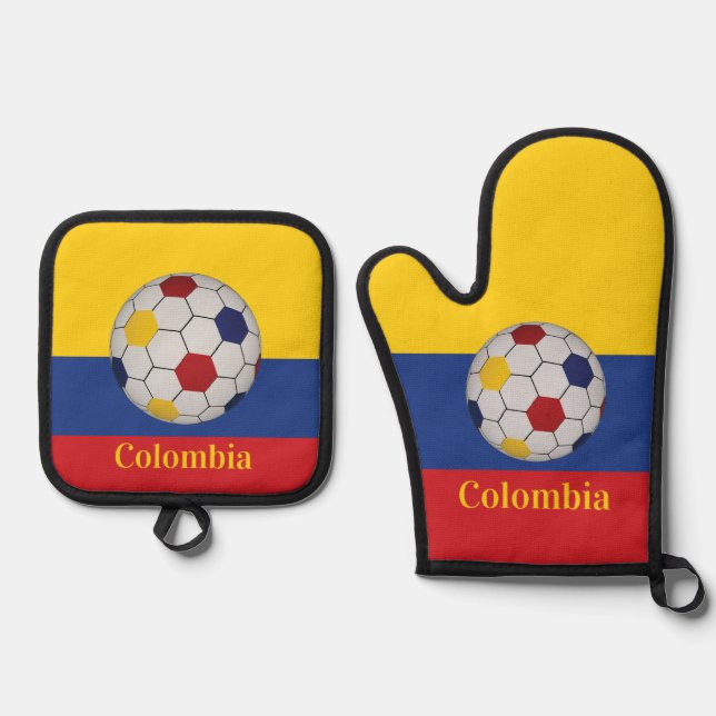 Colombia Soccer Poster Ofenhandschuh & Topflappen-Set (Vorderseite)