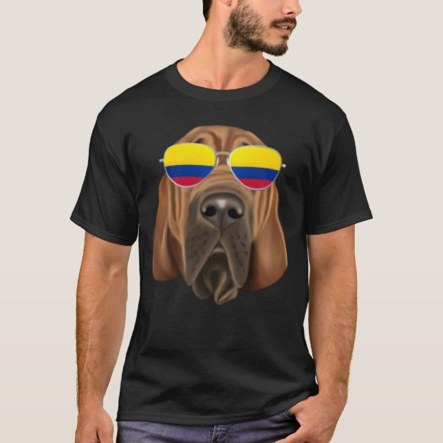 Colombian Flag Bloodhound Dog Colombia Pocket T-Shirt (Vorderseite)