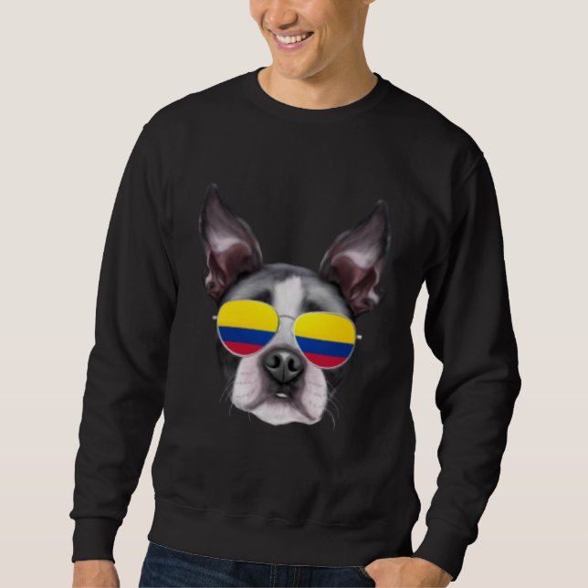 Colombian Flag Boston Terrier Dog Colombia Pocket Sweatshirt (Vorderseite)