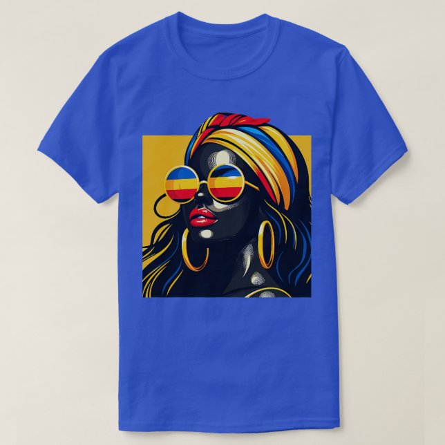 Colombianas Souvenirs Frauenflagge Roots Kolumbien T-Shirt (Design vorne)