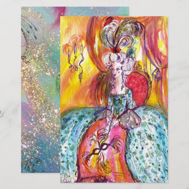 COLOMBINA Venezianische Masquerade Masken Blue Pin Briefpapier (Vorne/Hinten)