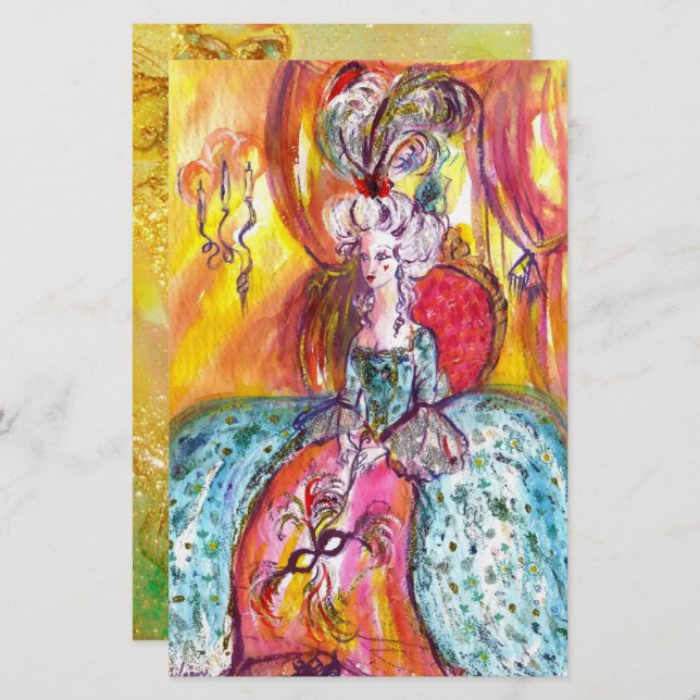 COLOMBINA / Venezianische Masquerade Masken Statio Briefpapier (Vorne/Hinten)