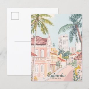 Colombo Sri Lanka Gouache-Illustration Reise Postkarte