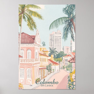 Colombo Sri Lanka Gouache Illustration Travel Poster