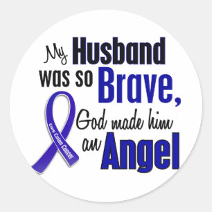 Colon Cancer ANGEL 1 Husband Runder Aufkleber