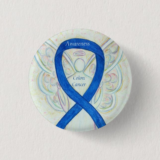 Colon Cancer Angel Blue Awareness Ribbon Art Butto Button (Vorderseite)