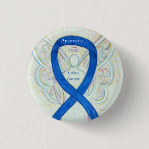 Colon Cancer Angel Blue Awareness Ribbon Art Butto Button