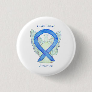 Colon Cancer Angel Blue Awareness Ribbon Art Butto Button