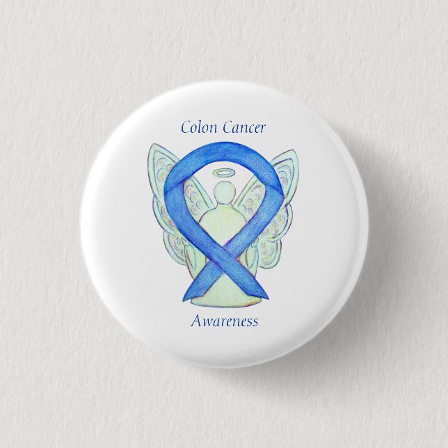 Colon Cancer Angel Blue Awareness Ribbon Art Butto Button (Vorderseite)