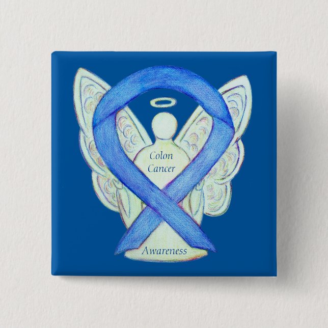 Colon Cancer Angel Blue Awareness Ribbon Art Butto Button (Vorderseite)