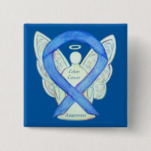 Colon Cancer Angel Blue Awareness Ribbon Art Butto Button