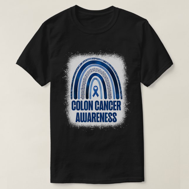 Colon Cancer Awareness Blue Ribbon und Rainbow Ble T-Shirt (Design vorne)
