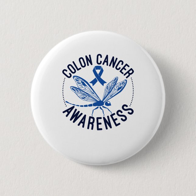 Colon Cancer Awareness Dragonfly Blue Ribbon Button (Vorderseite)