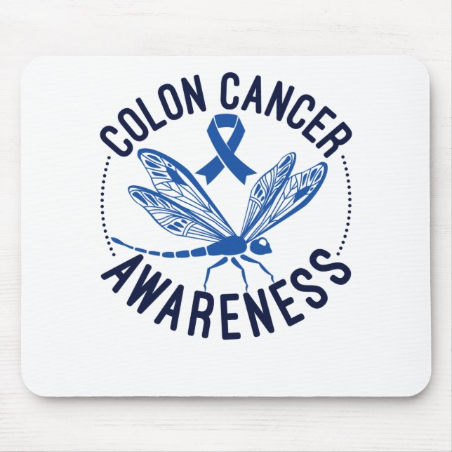 Colon Cancer Awareness Dragonfly Blue Ribbon Mousepad (Vorne)