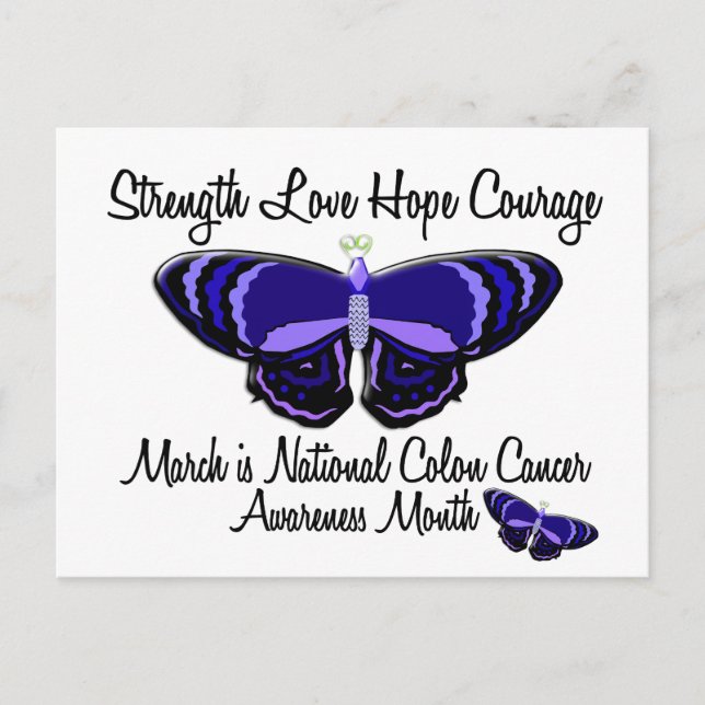 Colon Cancer Awareness Month Butterfly 1,2 Postkarte (Vorderseite)