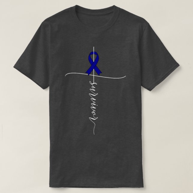 Colon Cancer Awareness Survivor Blue Ribbon Gesche T-Shirt (Design vorne)