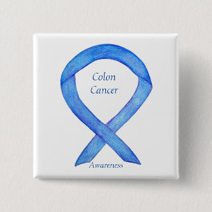 Colon Cancer Blue Awareness Ribbon Art Button