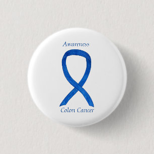 Colon Cancer Blue Awareness Ribbon Custom Art Butt Button