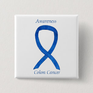 Colon Cancer Blue Awareness Ribbon Custom Art Butt Button