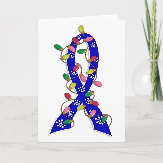 Colon Cancer Christmas Lights Ribbon Feiertagskarte (Vorderseite)