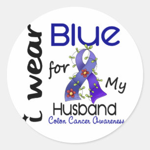 Colon Cancer I wear Blue for my husband 43 Runder Aufkleber