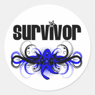 Colon Cancer Survivor Grunge Winged Emblem Runder Aufkleber