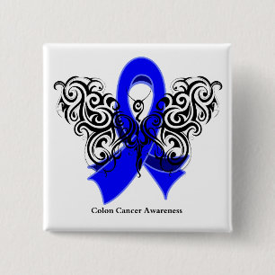 Colon Cancer Tribal Butterfly Ribbon Button