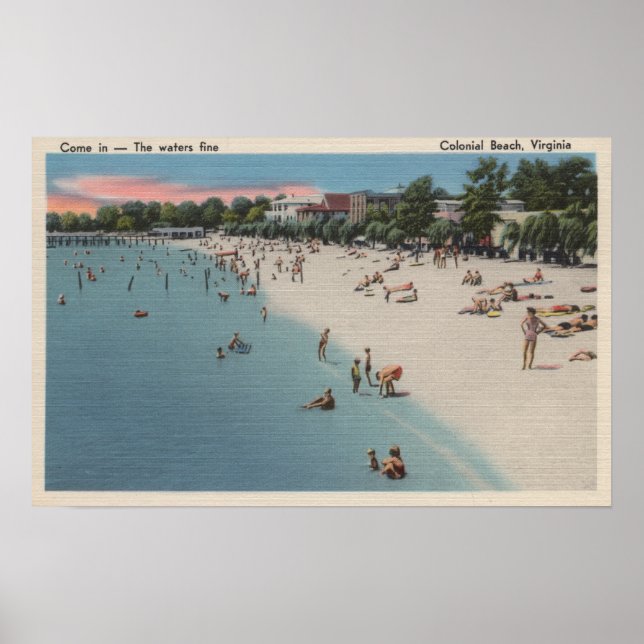 Colonial Beach, VA - Sonnenbaden & Schwimmen Poster (Vorne)