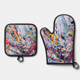 Color Abstract Splatters Ofenhandschuh & Topflappen-Set
