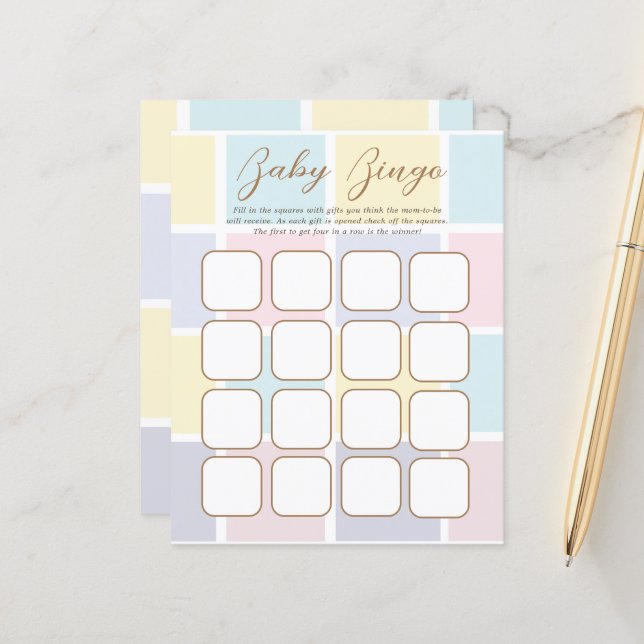 Color Block Pastel Baby Showdusche Bingo Games (Vorderseite/Rückseite Beispiel)
