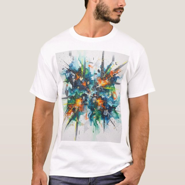 Color Burst Abstract Art Cotton T-Shirt (Vorderseite)