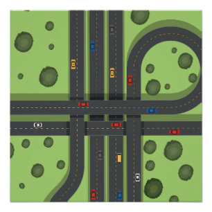 Color Cartoon Highway & Cars Cooler Hintergrund Poster