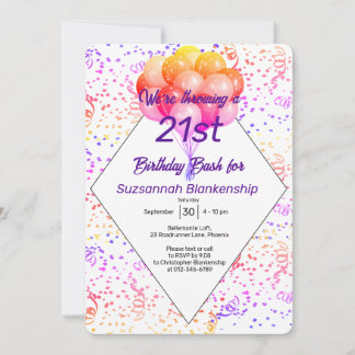 Color Confetti Ballon Custom Geburtstagsparty Einladung